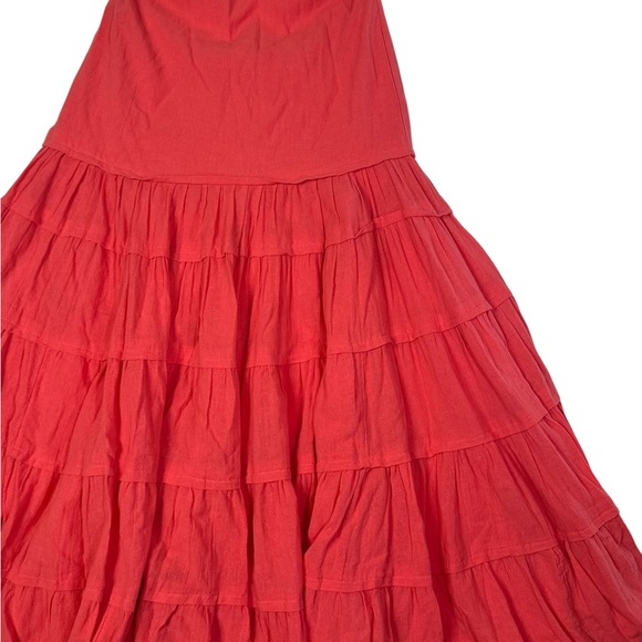 Free‎ People Coral Tiered Halter Maxi Dress XS Boho Festival Style - Picture 6 of 9